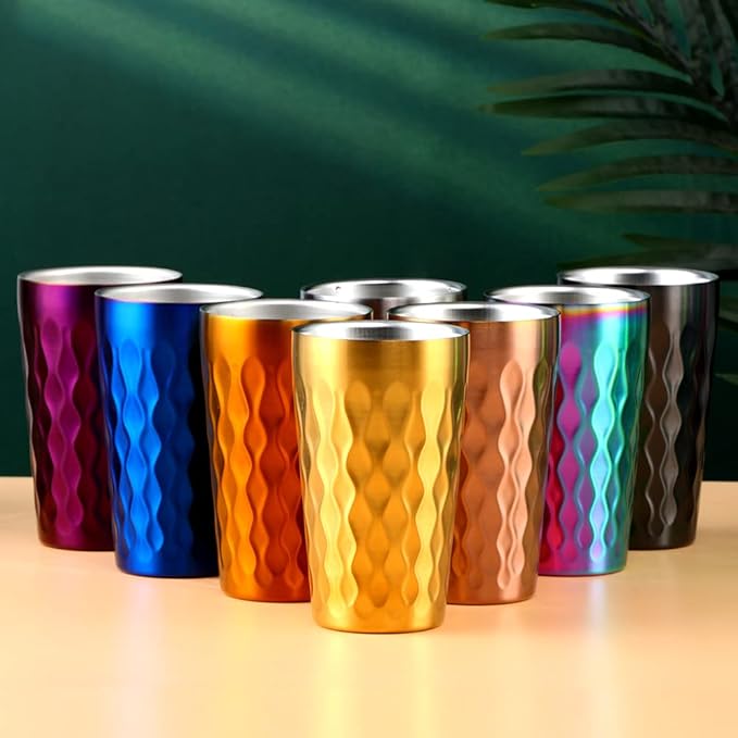 10oz Stainless Steel Cup Set, 2Pcs Double Wall Metal Cup,Vacuum Stackable Insulated Portable Drinking Tumblers Unbreakable Glasses,for Home Outdoor Restaurant (Rose Gold)