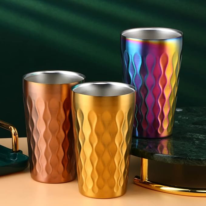 10oz Stainless Steel Cup Set, 6Pcs Double Wall Metal Cup,Vacuum Stackable Insulated Portable Drinking Tumblers Unbreakable Glasses,for Home Outdoor Restaurant (Rainbow Color)