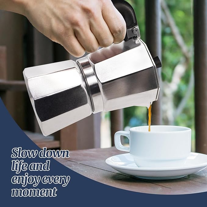 6 Cup Moka Pot Aluminum 300ml Italian Coffee Maker Stovetop Espresso CoffeeMakers Mocha Pot Percolator for Electric Ceramic Stove Classic Greca Cafe Makers Portable for Easy Brewing