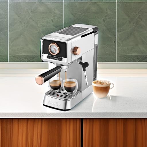 Mecity 20 Bar Espresso Machine with Milk Frother, Brushed Stainless Steel Shell, 37 fl.Oz Water Reservoir, Coffee Maker For Espresso, Latte, Mocha, Americano. 1400W