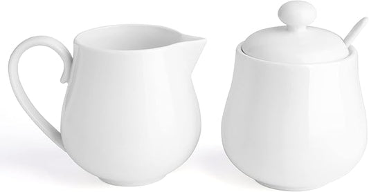 Sweese 12 Ounce Porcelain Sugar and Creamer Set, Coffee Serving Set, 3 Piece with Creamer Pitcher, Sug