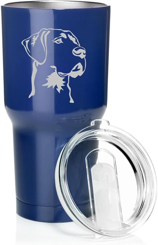 Smooth Body Tumbler Stainless Steel Vacuum Insulated Travel Mug Cup Gift Great Dane Face (Blue, 30 oz)