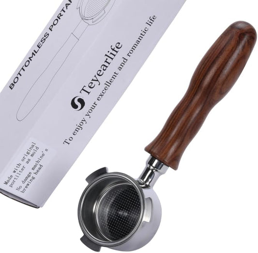 51mm 3ears Bottomless Portafilter Compatible with CASABREWS CM5418,CM5418,3700Essential and 5418Pro,Stainless Steel and solid wood