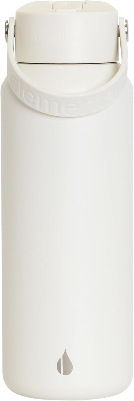 Elemental 40oz Insulated Water Bottle with Straw - 100% Leak-Proof Stainless Steel Core Water Bottles for Travel, Sports and Gym - Double Wall Insulation & BPA Free - White
