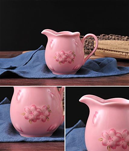CHOOLD Elegance Cherry Blossom Ceramic Creamer with Handle,Sakura Coffee Milk Creamer Pitcher,Small 7.7oz(Pink/White)
