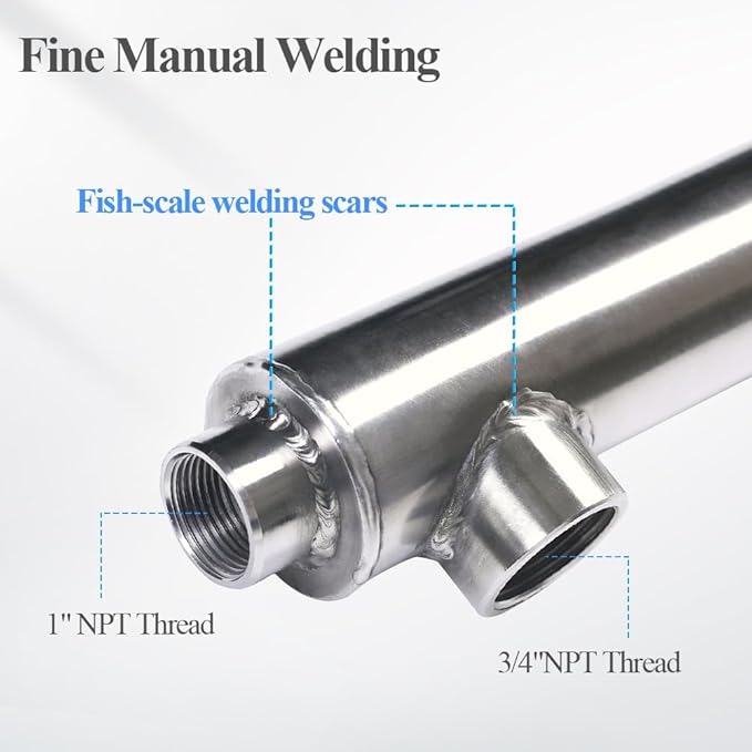 AB 38'' Side Arm Heat Exchanger Single Wall Fin Heat Exchanger Fin-Enhanced 304 Stainless Steel 3/4"FNPT Water Heater and 3/4" FNPT Cold Water 22,500 Btu/hr