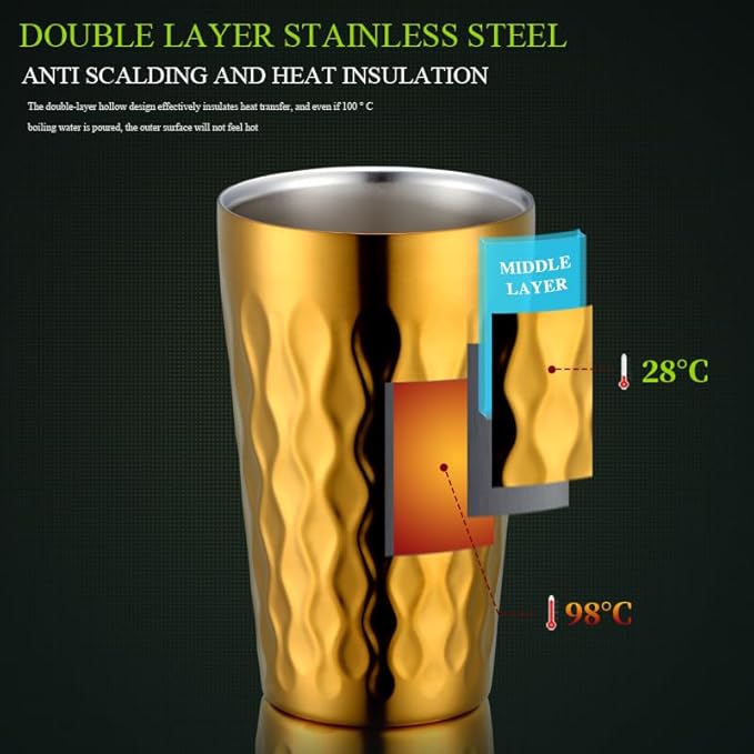 10oz Stainless Steel Cup Set, 6Pcs Double Wall Metal Cup,Vacuum Stackable Insulated Portable Drinking Tumblers Unbreakable Glasses，for Home Outdoor Restaurant (Black)
