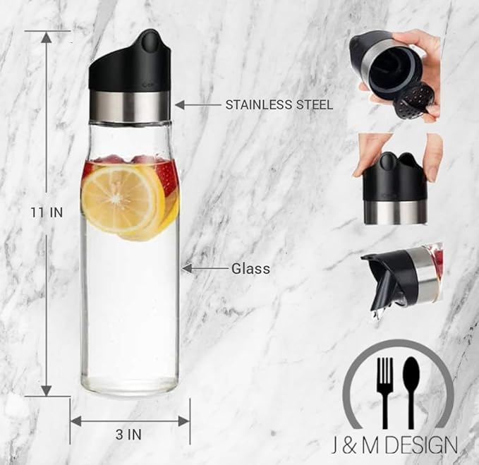J&M DESIGN 3-Pack 28 OZ Glass Pitcher with lid Water Carafe Easy Twist Stainless Steel & Plastic Lid w/Removeable Strainer Juice Beverage Iced Tea Ice Coffee Milk Dishwasher Safe Container Bottle Jar