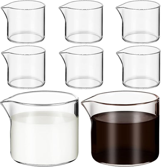 Suclain 8 Pcs 4 oz Glass Creamer Pitcher Transparent Milk Pourer Mini Milk Pitcher Small Glass Pitchers Mini Carafe Coffee Mug Coffee Pot Creamer Pitchers for Tea Syrup(No Handle Style)
