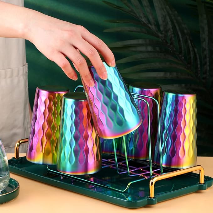 10oz Stainless Steel Cup Set, 2Pcs Double Wall Metal Cup，Vacuum Stackable Insulated Portable Drinking Tumblers Unbreakable Glasses，for Home Outdoor Restaurant(Rainbow Color)