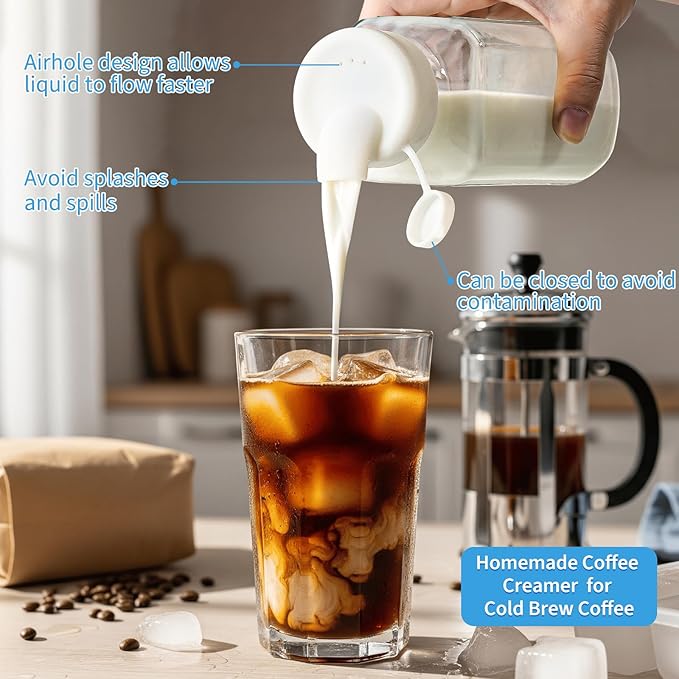 Syntic 2 Pack 16 Oz Glass Breastmilk Storage Bottle with Airtight Lids & 2 Pour Spouts, Milk Storage Containers for Fridge with Clear Scales - Day/Night Milk Collection Bottles with Protective Case