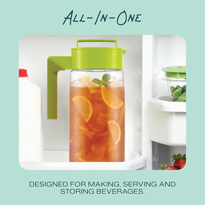 Takeya Airtight Pitcher - Everyday-Use Airtight Pitcher for Iced Tea & More - Clear Pitcher with Lid - Lightweight Kitchen Essential - Spill-Proof & Durable Kitchenware - 2 Quart, Raspberry