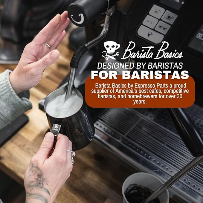 Barista Basics 12 Oz Silver Stainless Steel Milk Frother Pitcher, Steaming Pitcher for Latte Art, Food-Grade/w Measurements