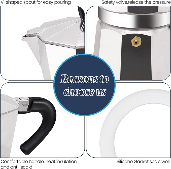 14 Cup Moka Pot Aluminum 700ml Italian Coffee Maker Stovetop Espresso CoffeeMakers Mocha Pot Percolator Greca Coffee Maker for Electric Ceramic Stove Portable for Easy Brewing