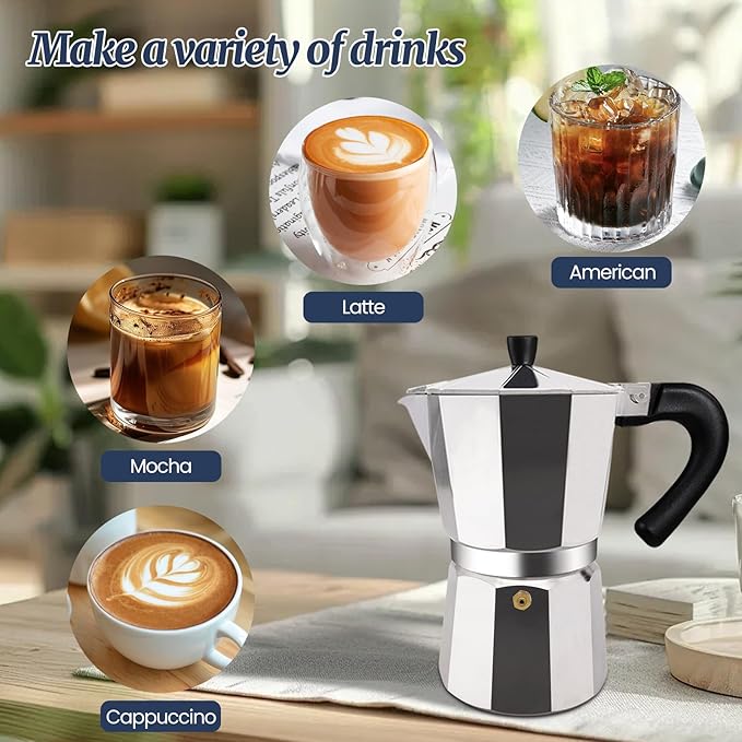 3 Cup Moka Pot Aluminum 150ml Italian Coffee Maker Stovetop Espresso CoffeeMakers Mocha Pot Percolator for Electric Ceramic Stove Classic Greca Cafe Makers Portable for Easy Brewing