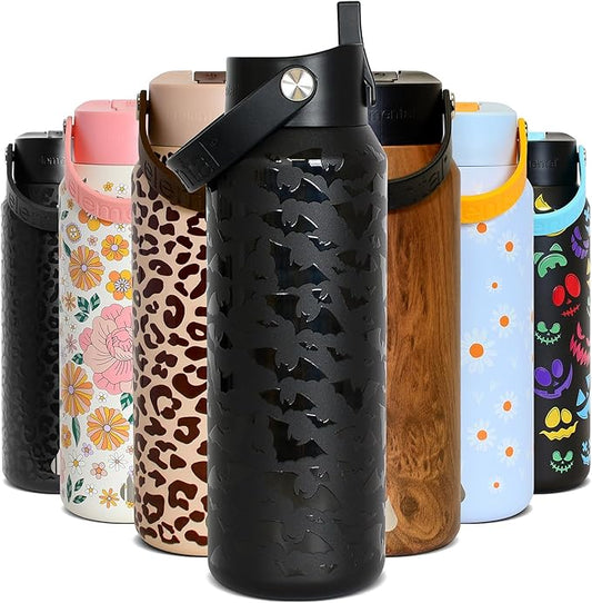Elemental 40oz Insulated Water Bottle with Straw - 100% Leak-Proof Stainless Steel Core Water Bottles for Travel, Sports and Gym - Double Wall Insulation & BPA Free - Night Flight