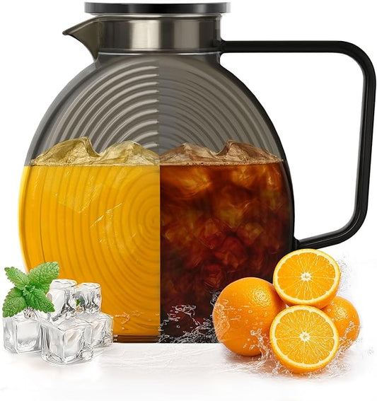 Glass Pitcher With Lid, 2.3 Liter 78 oz Glass Water Pitchers, 0.6 Gallon glass Pitcher With handle and Lids for Fridge, Carafe Jug Jar For Hot/Cold Water Tea Iced Juice Coffee Milk Beverage