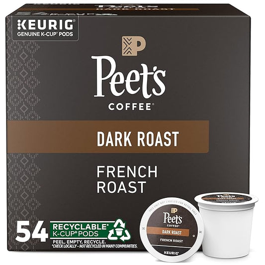 Peet's Coffee, Dark Roast Keurig K-Cup Pods, 100% Arabica Coffee - French Roast 54 Count (1 Box of 54 K-Cup Pods)