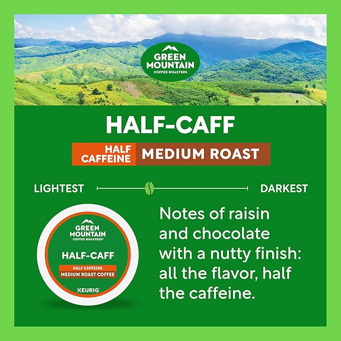 Green Mountain Coffee Roasters Half Caff, Single-Serve Keurig K-Cup Pods, Medium Roast Coffee Pods, 32 Count