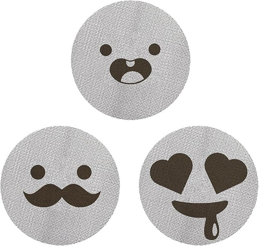 58.5mm Espresso Puck Screen 3-Pack, Lower Shower Screen, Metal Coffee Reusable Filter for 58mm Espresso Portafilter Basket, 1.7 Thickness - 316 Stainless Steel(Cute Face)