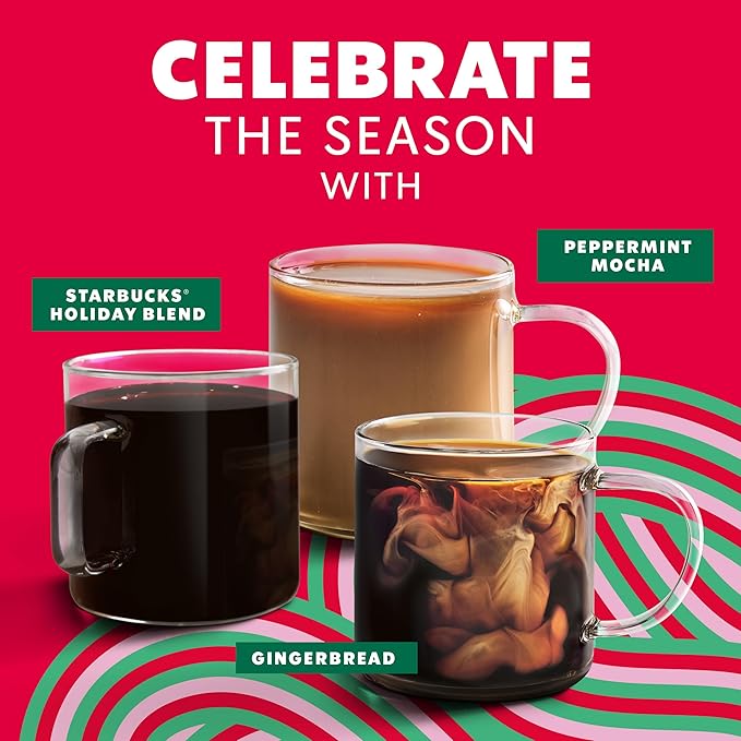 Starbucks K-Cup Coffee Pods, Medium Roast Coffee for Keurig Brewers, Holiday Blend, 100% Arabica, Limited Holiday Edition, 6 Boxes (60 Pods Total)
