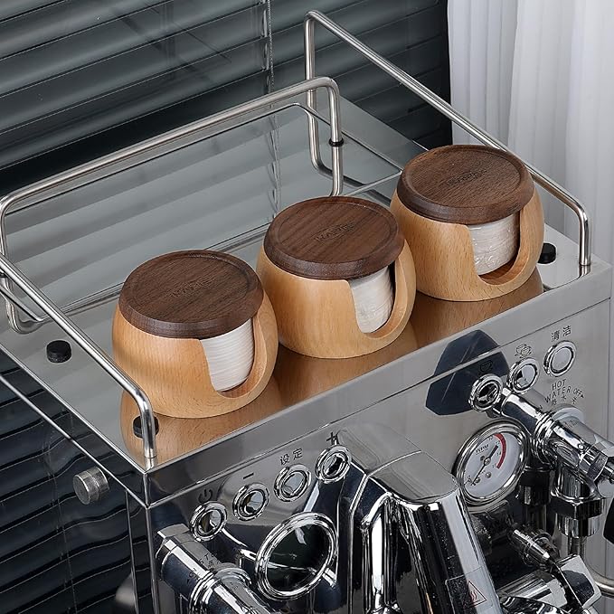 IKAPE Espresso Coffee Accessories, 200pcs 51MM Paper Filters, Replacement Espresso Puck Paper Filters with a Wooden Storage Holder, Compatible with 51mm Portafilter Basket