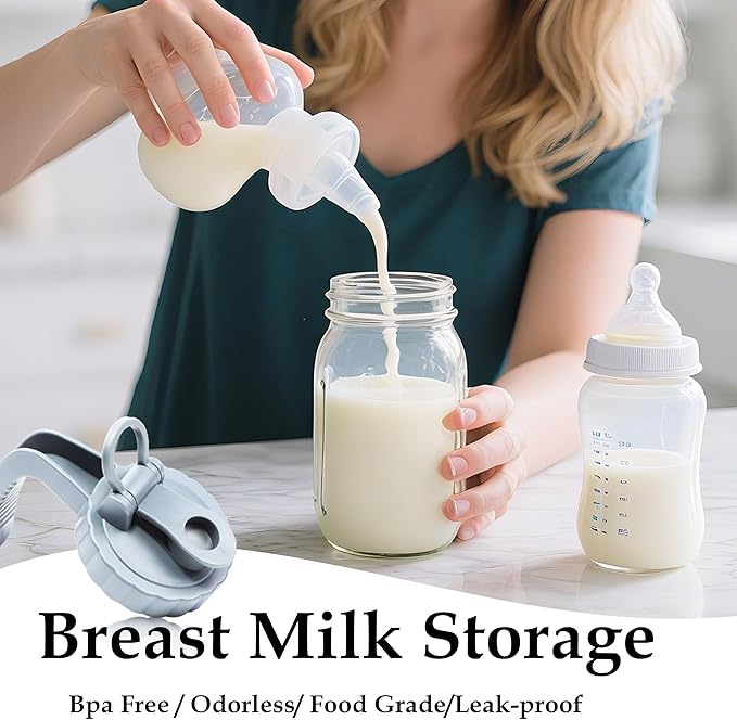 Glass 32 Oz Mason Jar Pitchers With Pour Lid 1 Quart Breast Milk Pitcher Wide Mouth Breastmilk Storage Jug Container For Fridge Coffee Creamer Iced Sun Tea Juices Lemonade Airtight 2 Set