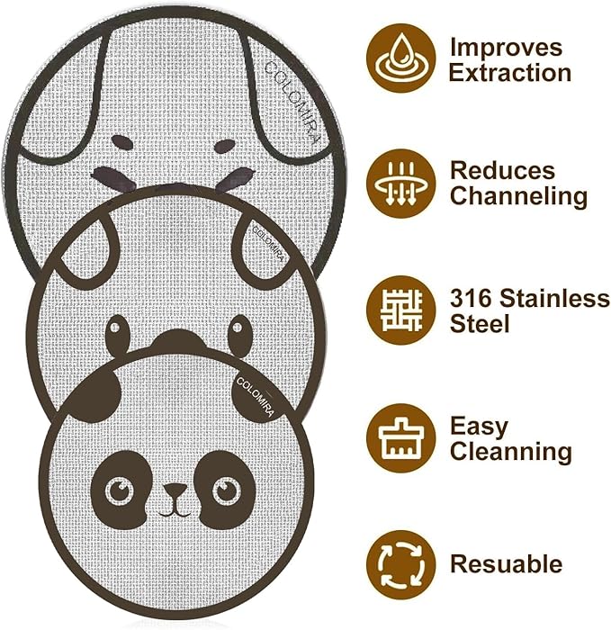 51mm Espresso Puck Screen 3-Pack, Lower Shower Screen, Metal Coffee Reusable Filter for Espresso Portafilter Basket, 1.7 Thickness - 316 Stainless Steel(Cute Animal)
